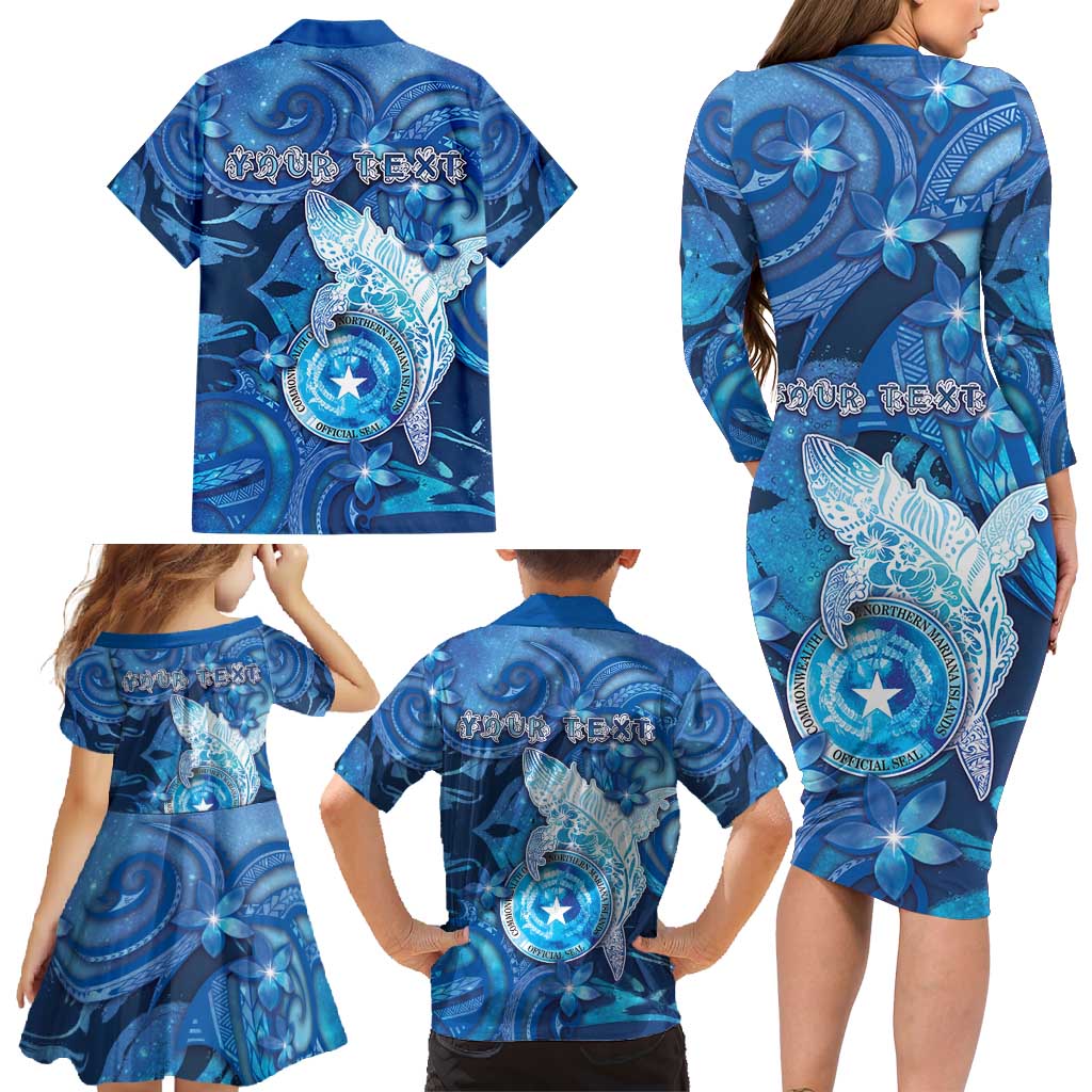 Personalised Northern Mariana Islands Family Matching Long Sleeve Bodycon Dress and Hawaiian Shirt Galaxy Polynesian Shark Tattoo - Polynesian Pride