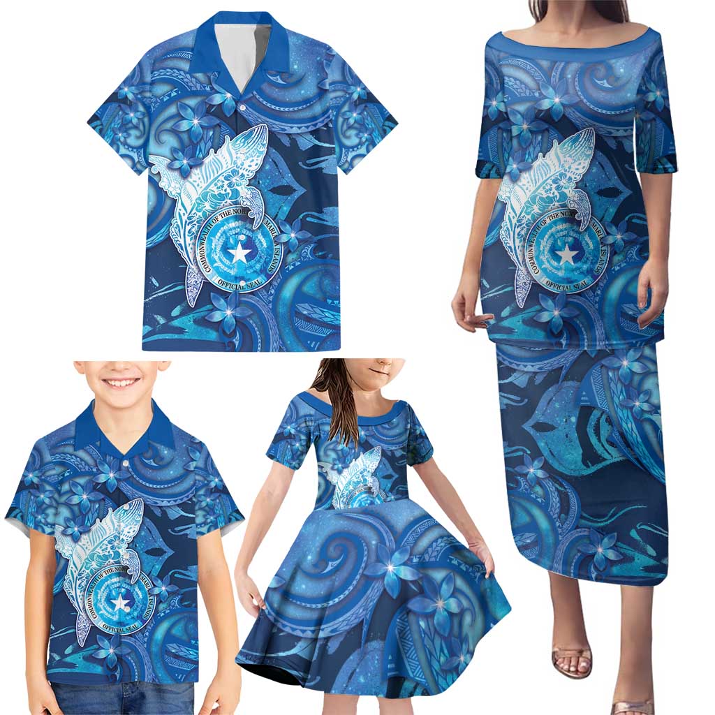 Personalised Northern Mariana Islands Family Matching Puletasi and Hawaiian Shirt Galaxy Polynesian Shark Tattoo - Polynesian Pride