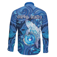 Personalised Northern Mariana Islands Family Matching Short Sleeve Bodycon Dress and Hawaiian Shirt Galaxy Polynesian Shark Tattoo - Polynesian Pride