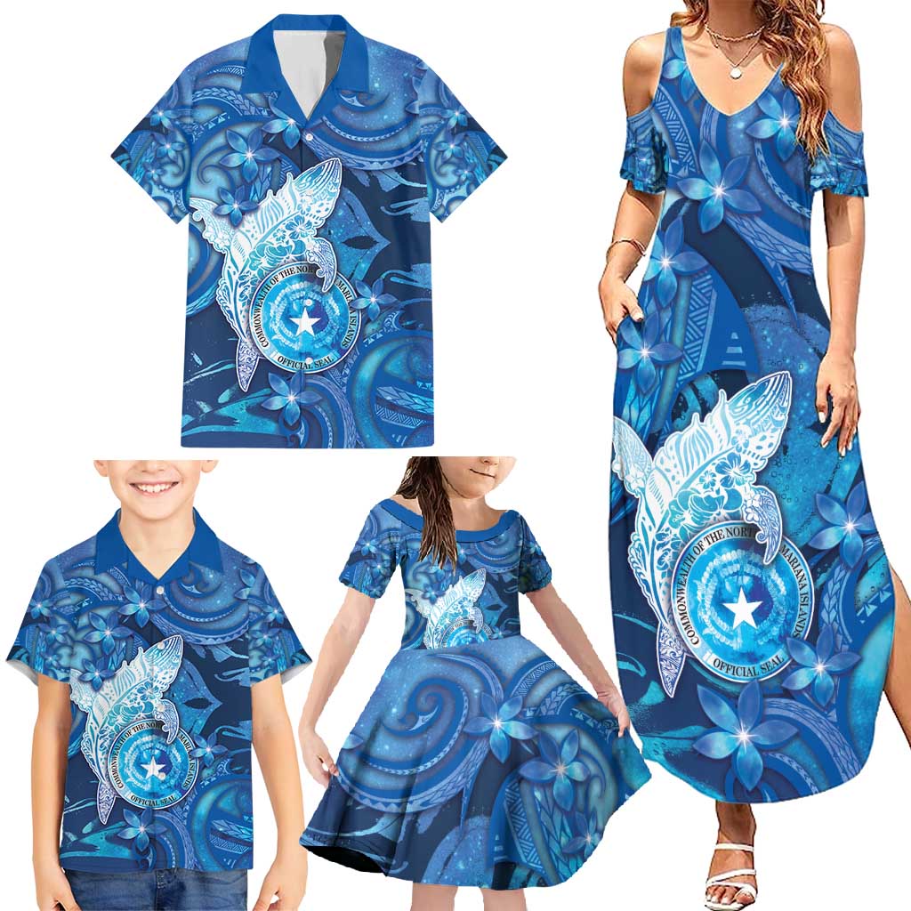 Personalised Northern Mariana Islands Family Matching Summer Maxi Dress and Hawaiian Shirt Galaxy Polynesian Shark Tattoo - Polynesian Pride