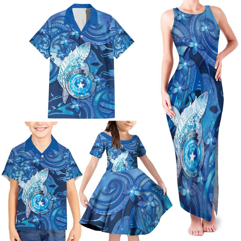 Personalised Northern Mariana Islands Family Matching Tank Maxi Dress and Hawaiian Shirt Galaxy Polynesian Shark Tattoo - Polynesian Pride