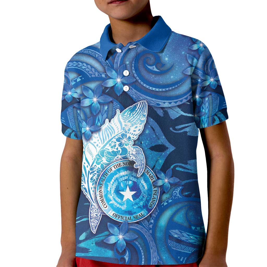 Personalised Northern Mariana Islands Kid Polo Shirt Galaxy Polynesian Shark Tattoo - Polynesian Pride