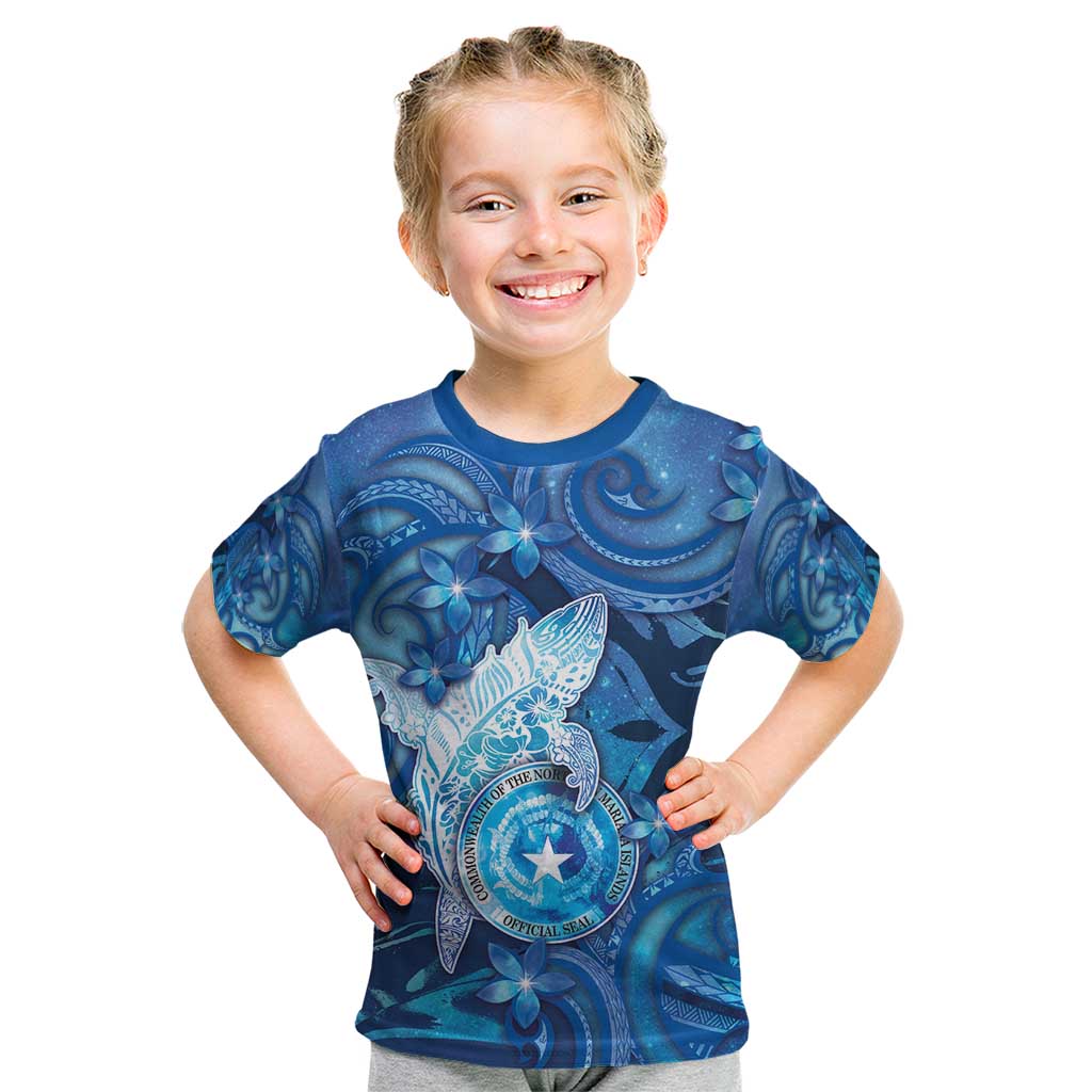 Personalised Northern Mariana Islands Kid T Shirt Galaxy Polynesian Shark Tattoo - Polynesian Pride