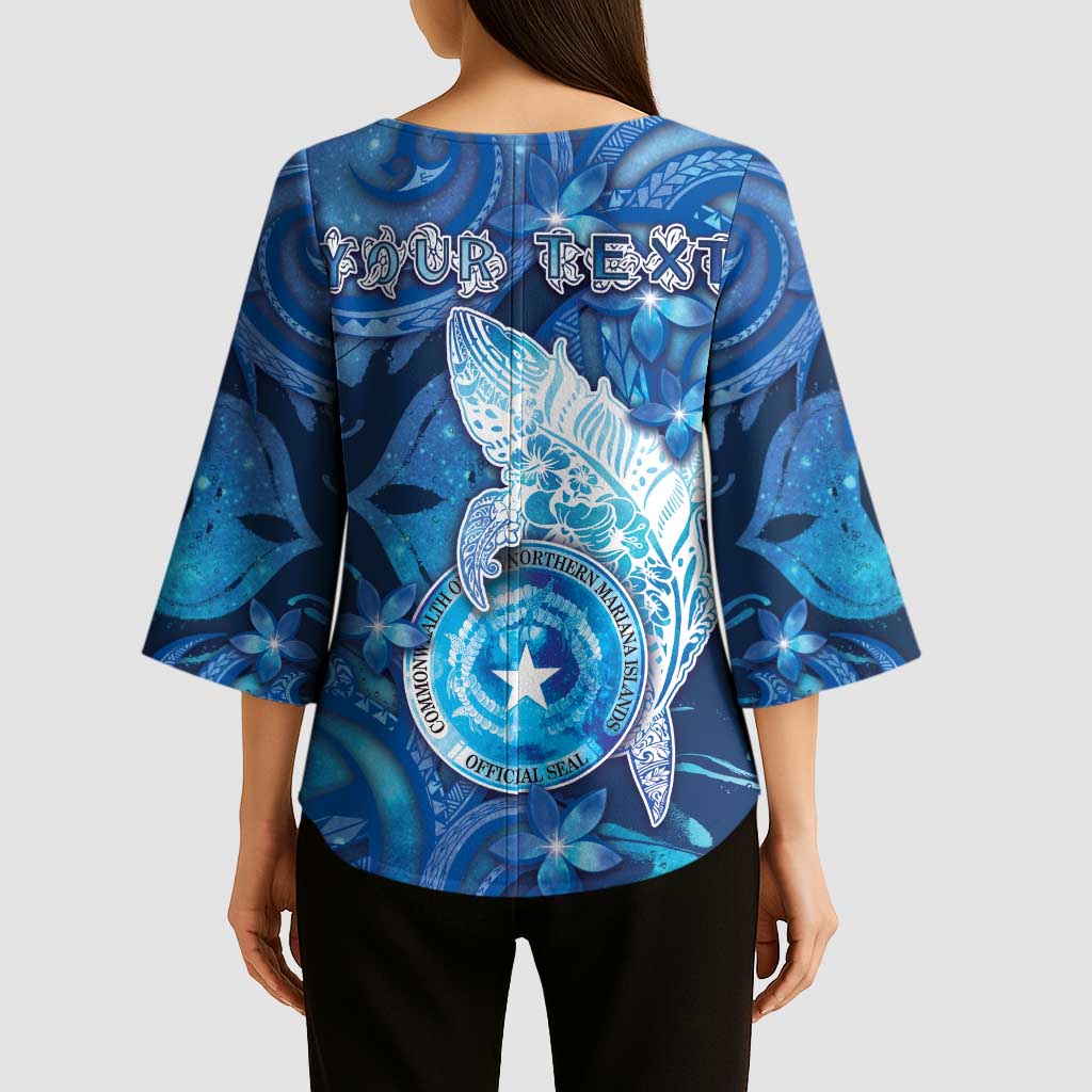 Personalised Northern Mariana Islands Kimono Sleeve Blouse Galaxy Polynesian Shark Tattoo - Polynesian Pride