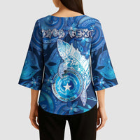 Personalised Northern Mariana Islands Kimono Sleeve Blouse Galaxy Polynesian Shark Tattoo - Polynesian Pride