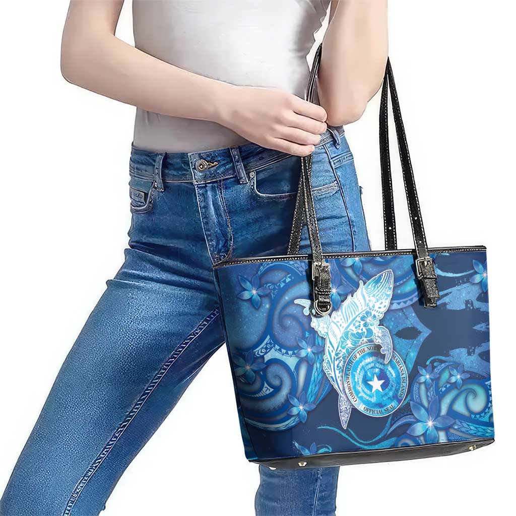 Northern Mariana Islands Leather Tote Bag Galaxy Polynesian Shark Tattoo - Polynesian Pride