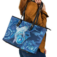 Northern Mariana Islands Leather Tote Bag Galaxy Polynesian Shark Tattoo - Polynesian Pride