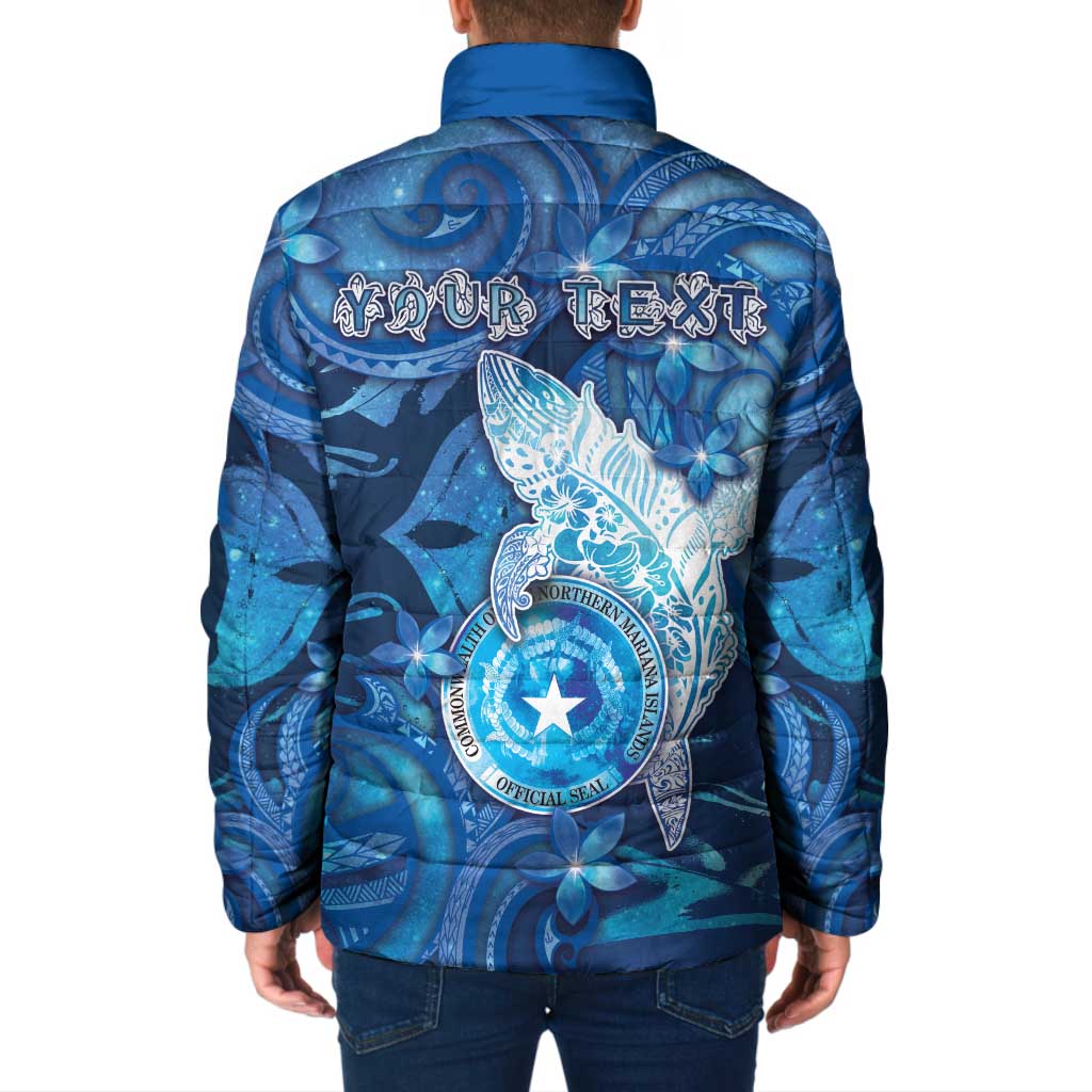 Personalised Northern Mariana Islands Padded Jacket Galaxy Polynesian Shark Tattoo - Polynesian Pride