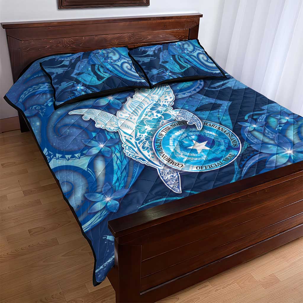 Northern Mariana Islands Quilt Bed Set Galaxy Polynesian Shark Tattoo - Polynesian Pride