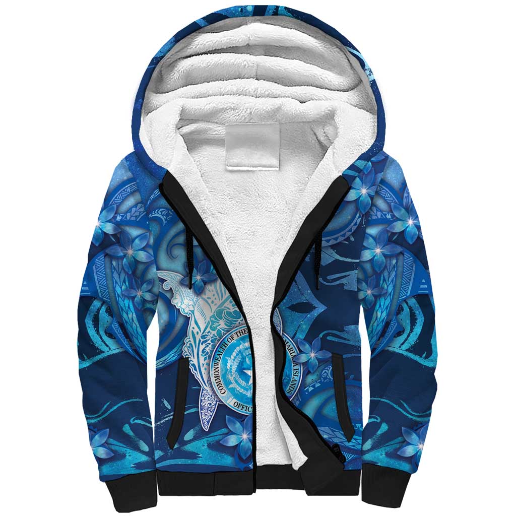 Personalised Northern Mariana Islands Sherpa Hoodie Galaxy Polynesian Shark Tattoo - Polynesian Pride