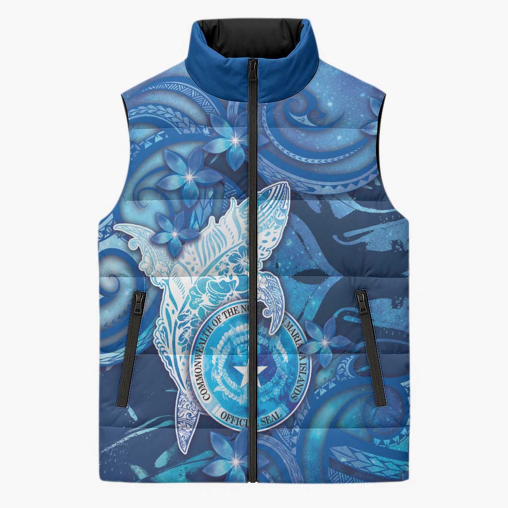 Personalised Northern Mariana Islands Sleeveless Puffer Jacket Galaxy Polynesian Shark Tattoo - Polynesian Pride