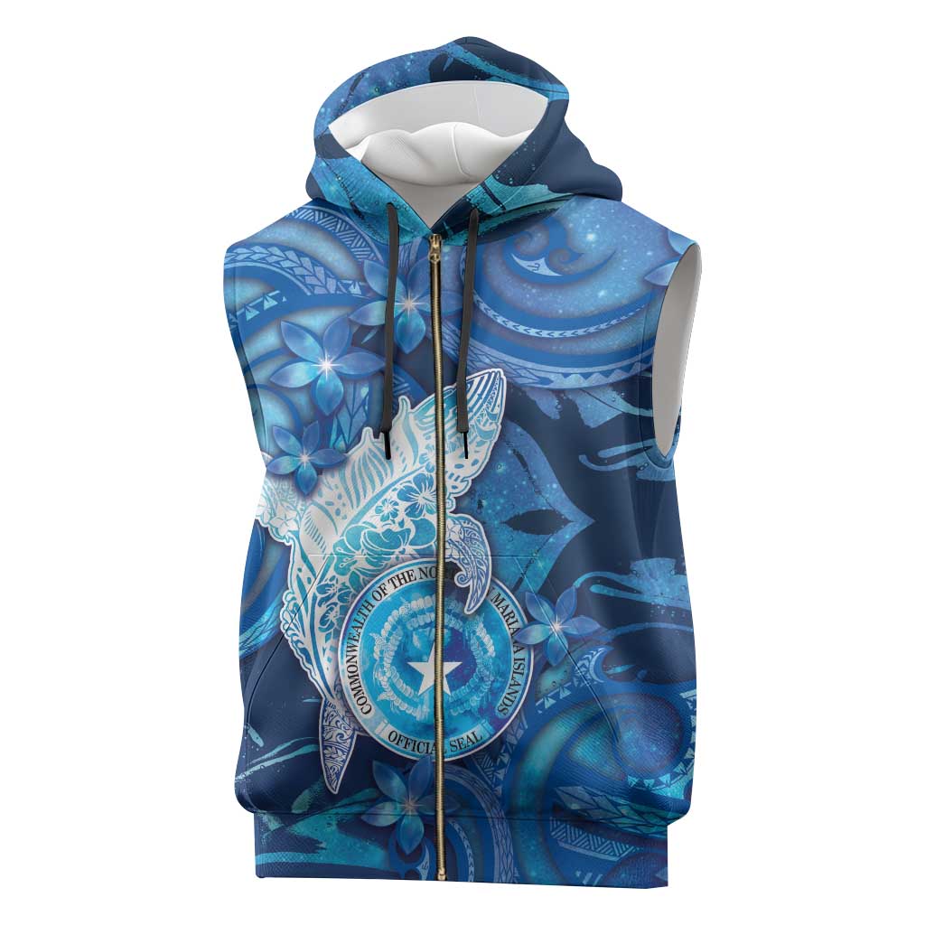 Personalised Northern Mariana Islands Sleeveless Zip Hoodie Galaxy Polynesian Shark Tattoo - Polynesian Pride