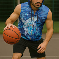 Personalised Northern Mariana Islands Sleeveless Zip Hoodie Galaxy Polynesian Shark Tattoo - Polynesian Pride