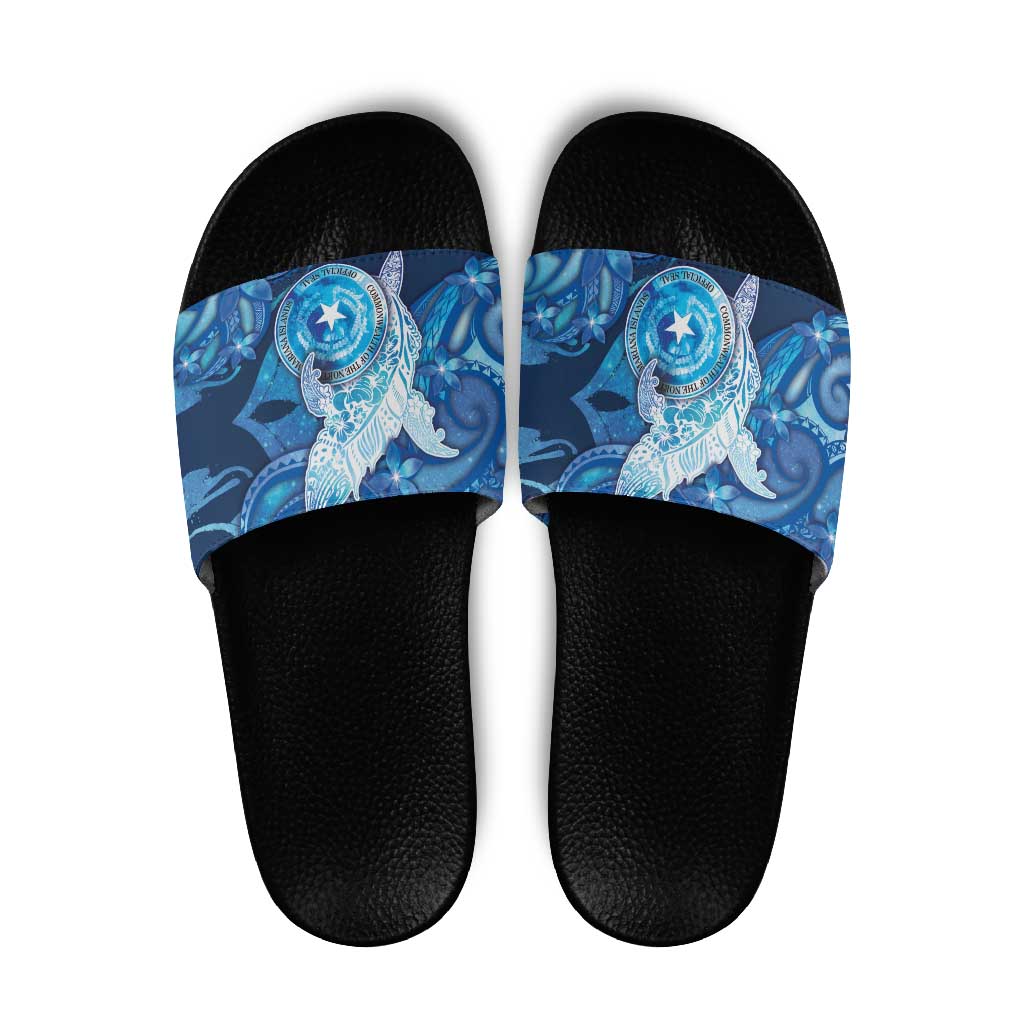 Northern Mariana Islands Slide Sandals Galaxy Polynesian Shark Tattoo - Polynesian Pride