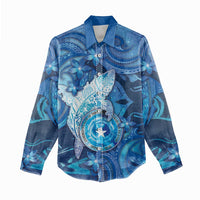 Personalised Northern Mariana Islands Women Casual Shirt Galaxy Polynesian Shark Tattoo - Polynesian Pride