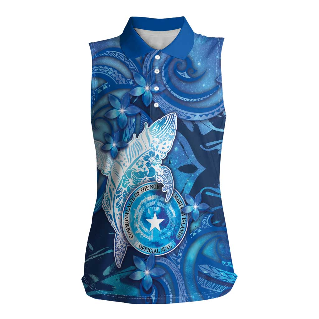 Personalised Northern Mariana Islands Women Sleeveless Polo Shirt Galaxy Polynesian Shark Tattoo - Polynesian Pride