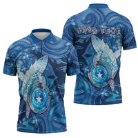 Personalised Northern Mariana Islands Zipper Polo Shirt Galaxy Polynesian Shark Tattoo - Polynesian Pride