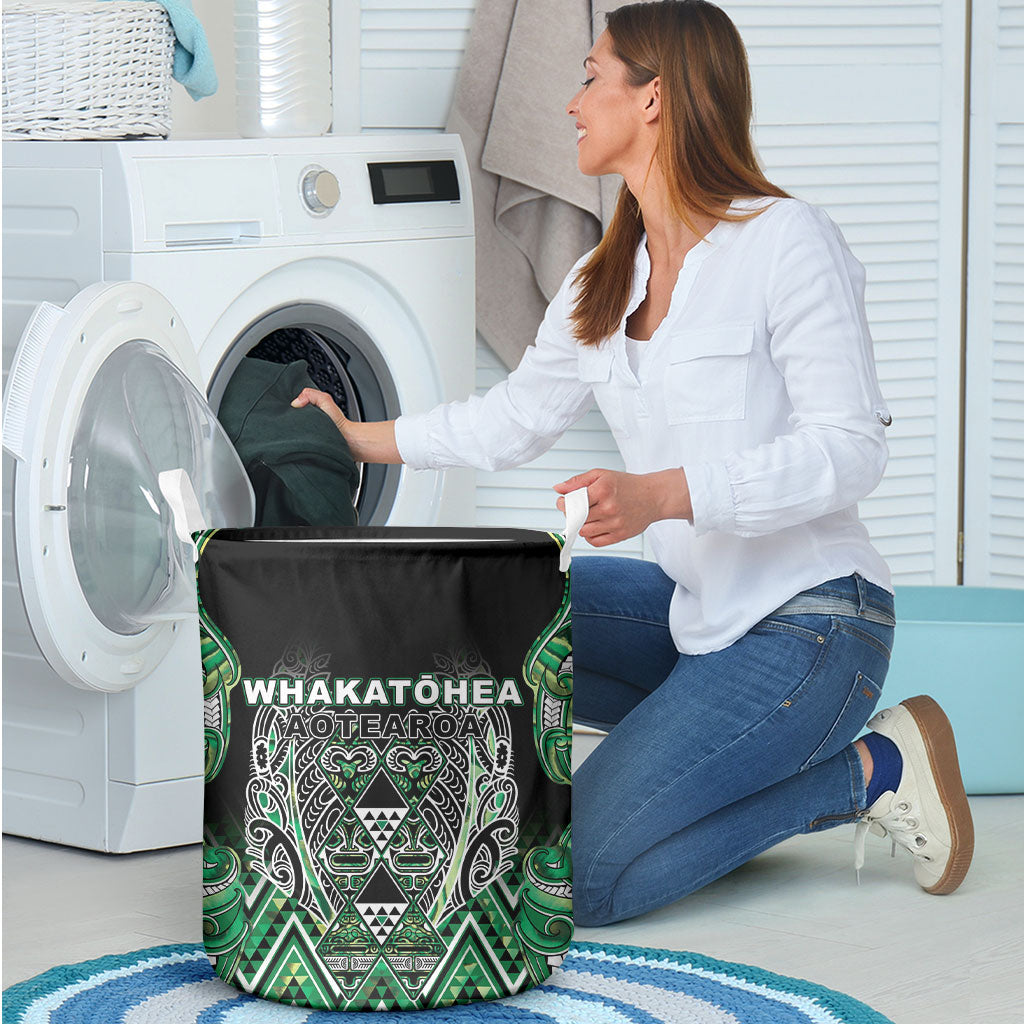 Aotearoa Whakatohea Laundry Basket Maori Tribal Green Abalone Paua Shell Pattern DT05 - Polynesian Pride