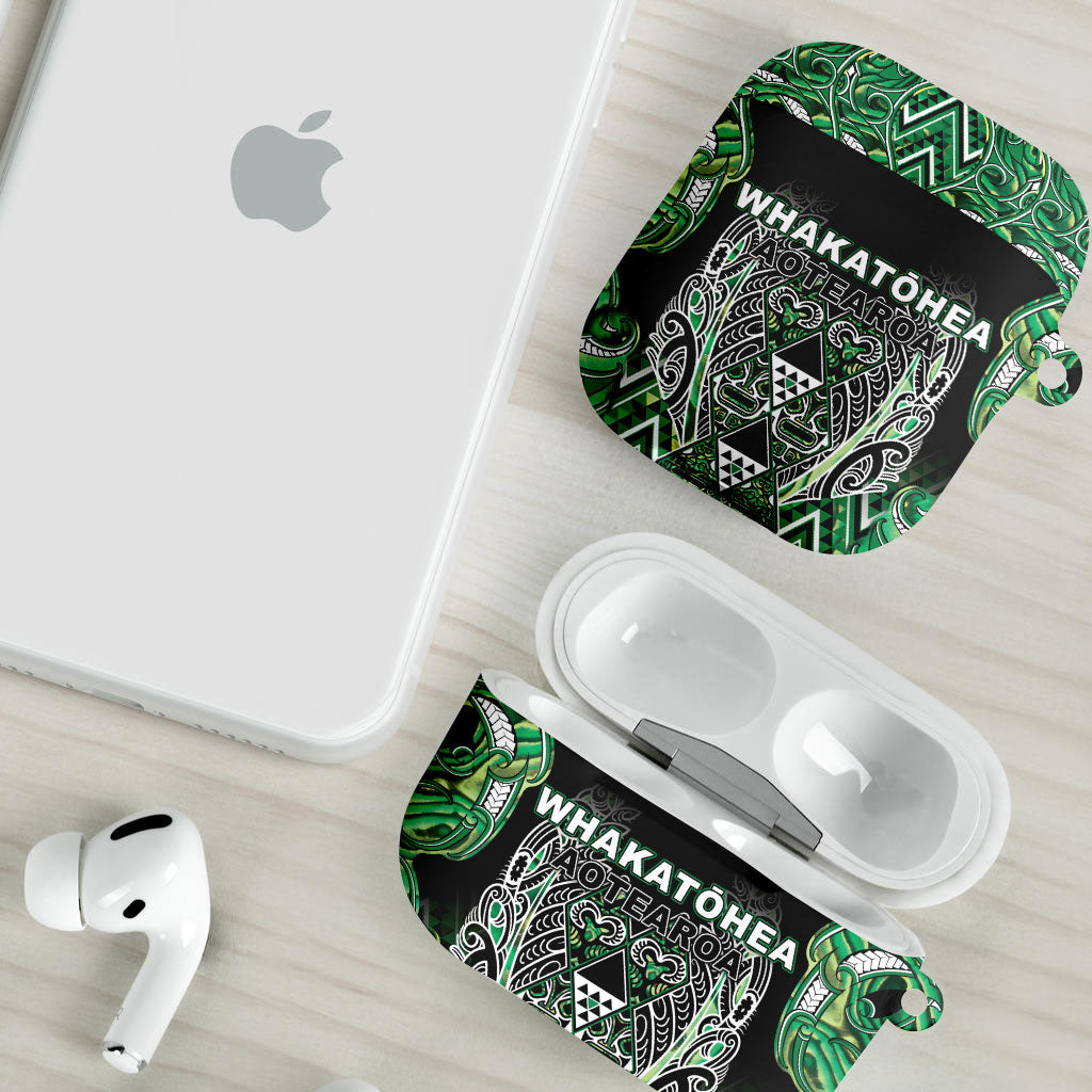 Aotearoa Whakatohea AirPods Case Maori Tribal Green Abalone Paua Shell Pattern DT05 - Polynesian Pride