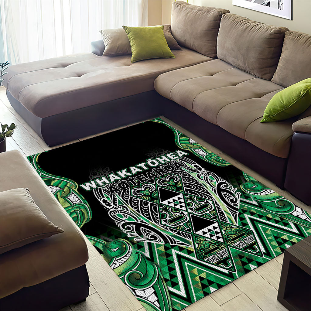 Aotearoa Whakatohea Area Rug Maori Tribal Green Abalone Paua Shell Pattern DT05 - Polynesian Pride