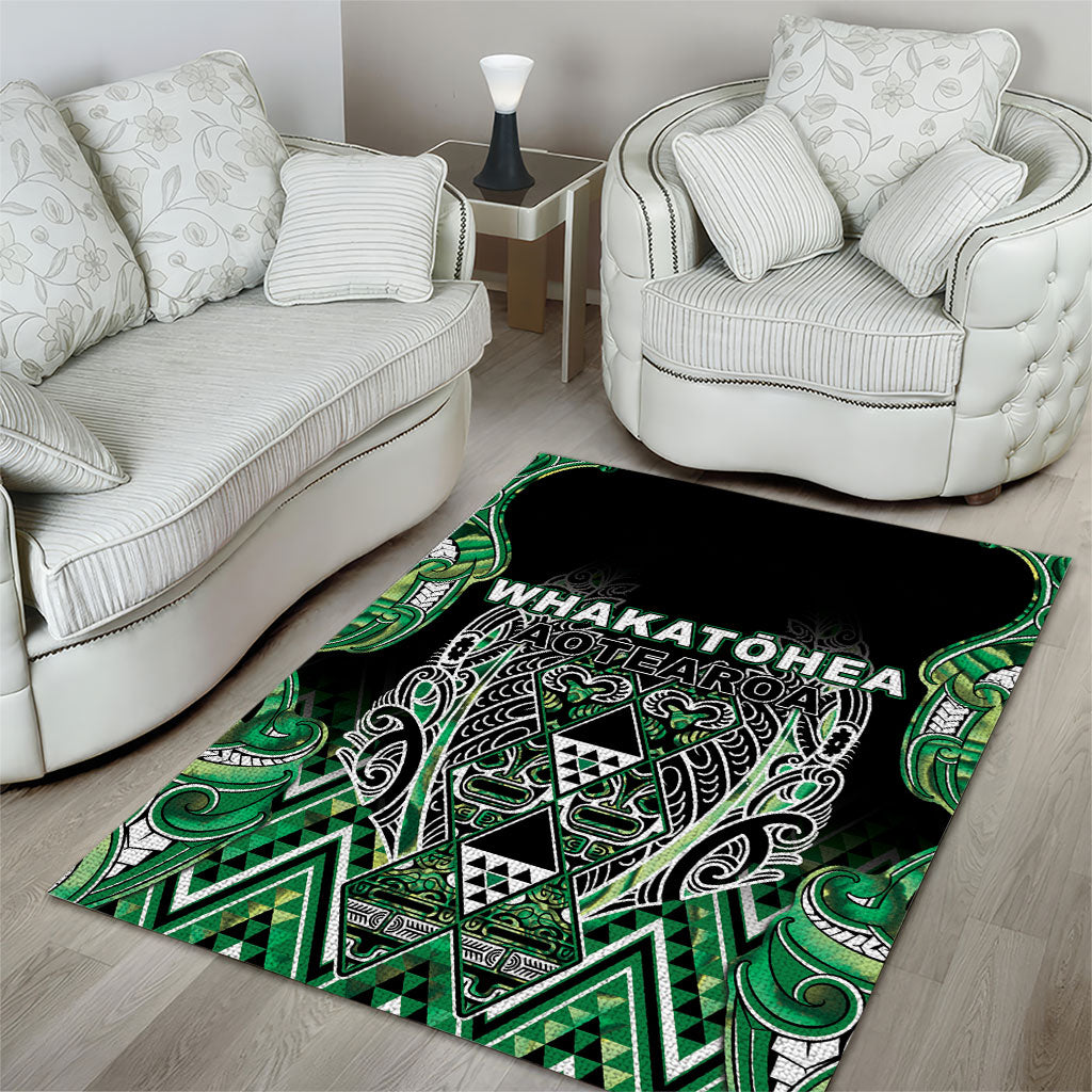 Aotearoa Whakatohea Area Rug Maori Tribal Green Abalone Paua Shell Pattern DT05 - Polynesian Pride