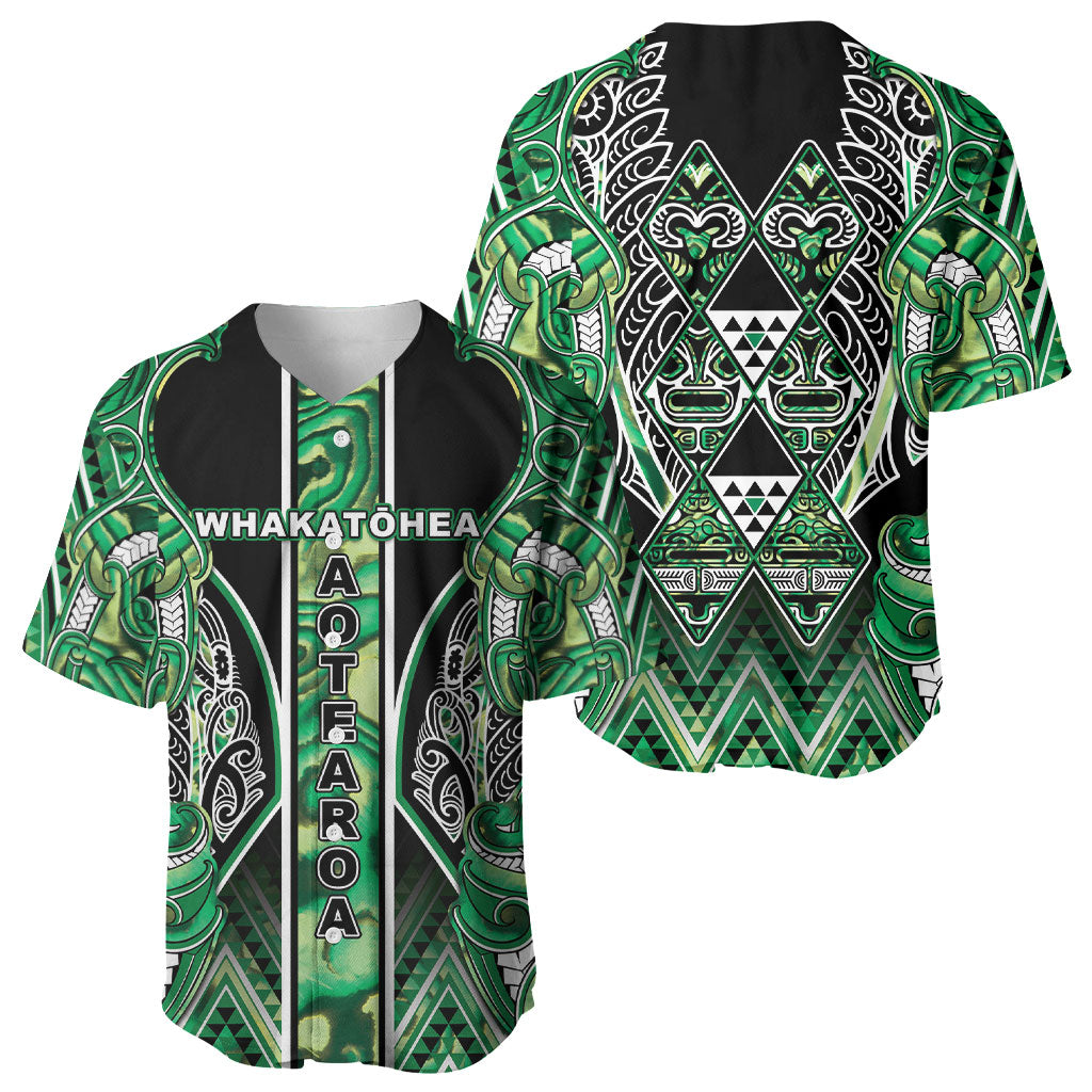 Aotearoa Whakatohea Baseball Jersey Maori Tribal Green Abalone Paua Shell Pattern DT05 - Polynesian Pride