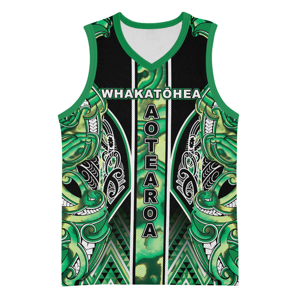 Aotearoa Whakatohea Basketball Jersey Maori Tribal Green Abalone Paua Shell Pattern DT05 Unisex Green - Polynesian Pride