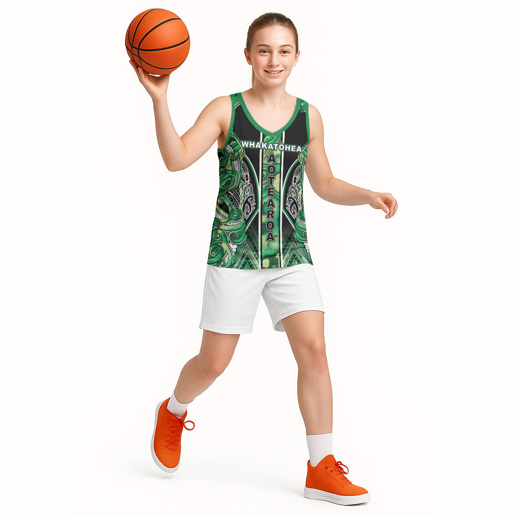 Aotearoa Whakatohea Basketball Jersey Maori Tribal Green Abalone Paua Shell Pattern DT05 - Polynesian Pride