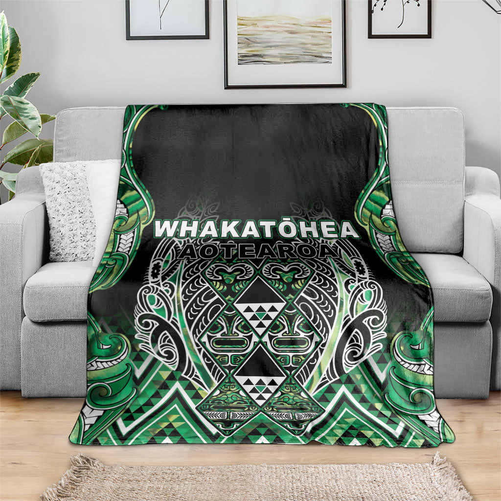 Aotearoa Whakatohea Blanket Maori Tribal Green Abalone Paua Shell Pattern DT05 - Polynesian Pride