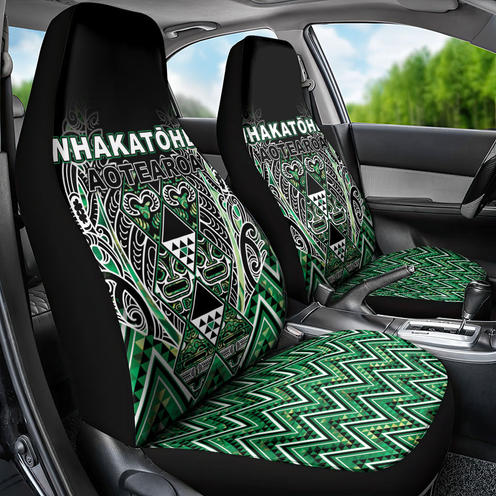 Aotearoa Whakatohea Car Seat Cover Maori Tribal Green Abalone Paua Shell Pattern DT05 - Polynesian Pride