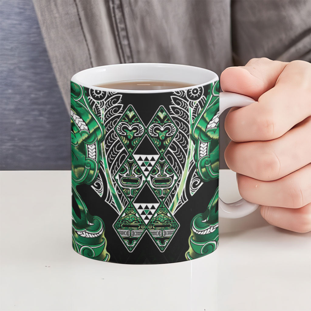 Aotearoa Whakatohea Ceramic Mug Maori Tribal Green Abalone Paua Shell Pattern DT05 - Polynesian Pride