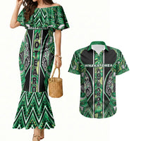 Aotearoa Whakatohea Couples Matching Mermaid Dress and Hawaiian Shirt Maori Tribal Green Abalone Paua Shell Pattern DT05 Green - Polynesian Pride
