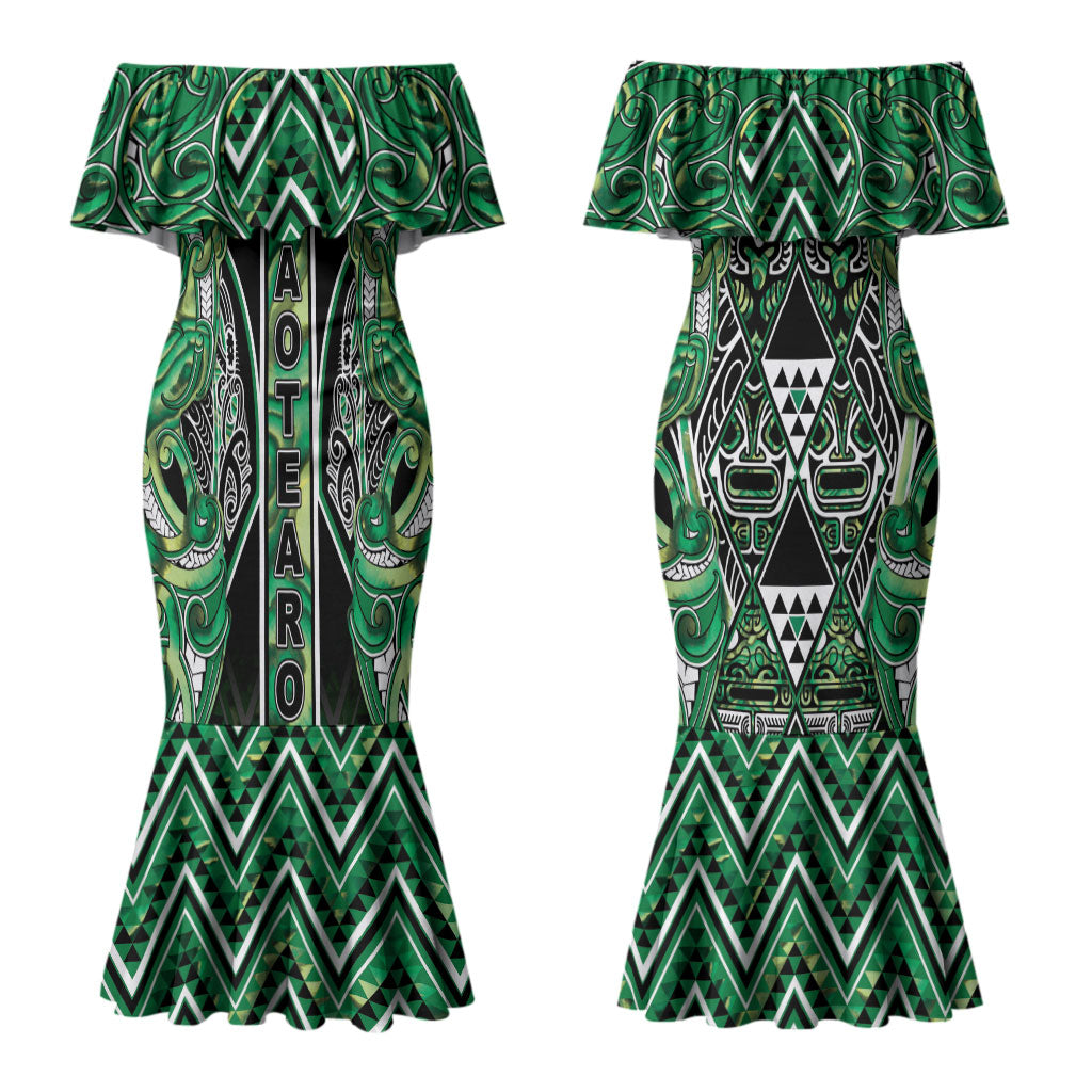 Aotearoa Whakatohea Couples Matching Mermaid Dress and Hawaiian Shirt Maori Tribal Green Abalone Paua Shell Pattern DT05 - Polynesian Pride