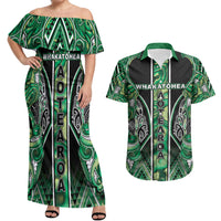 Aotearoa Whakatohea Couples Matching Off Shoulder Maxi Dress and Hawaiian Shirt Maori Tribal Green Abalone Paua Shell Pattern DT05 Green - Polynesian Pride