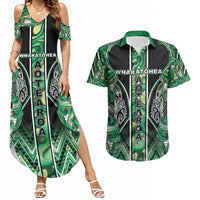 Aotearoa Whakatohea Couples Matching Summer Maxi Dress and Hawaiian Shirt Maori Tribal Green Abalone Paua Shell Pattern DT05 Green - Polynesian Pride