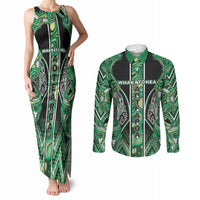 Aotearoa Whakatohea Couples Matching Tank Maxi Dress and Long Sleeve Button Shirt Maori Tribal Green Abalone Paua Shell Pattern DT05 Green - Polynesian Pride