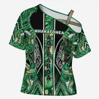 Aotearoa Whakatohea Cross Shoulder Shirt Maori Tribal Green Abalone Paua Shell Pattern DT05 Female Green - Polynesian Pride