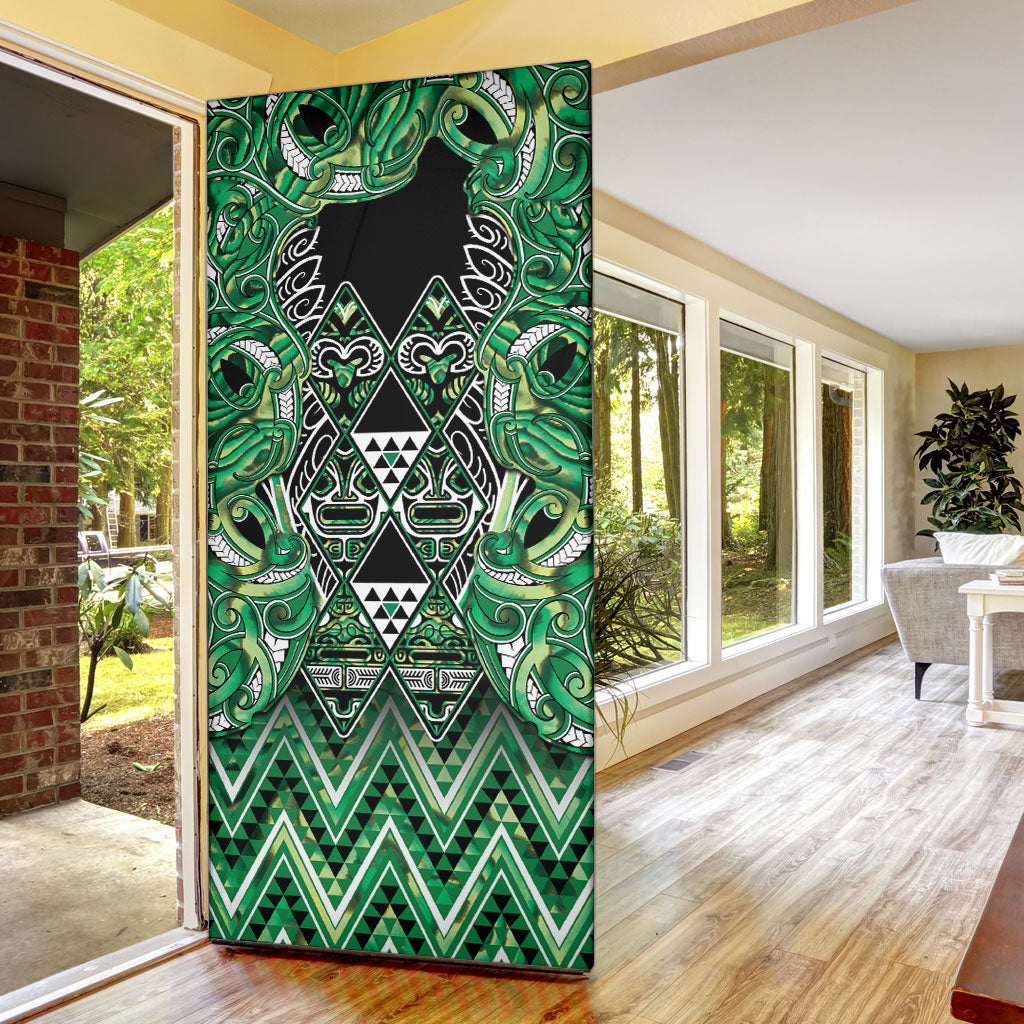 Aotearoa Whakatohea Door Cover Maori Tribal Green Abalone Paua Shell Pattern DT05 - Polynesian Pride