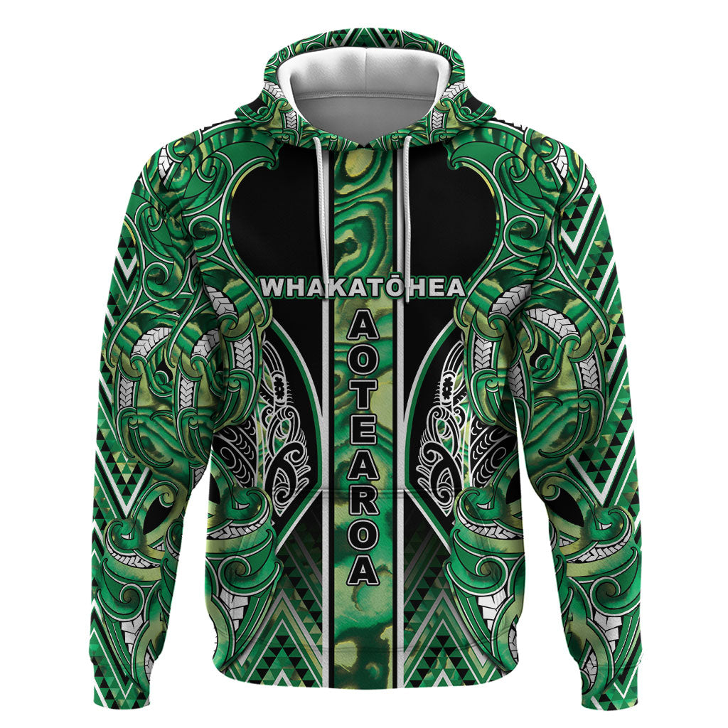 Aotearoa Whakatohea Hoodie Maori Tribal Green Abalone Paua Shell Pattern DT05 Pullover Hoodie Green - Polynesian Pride