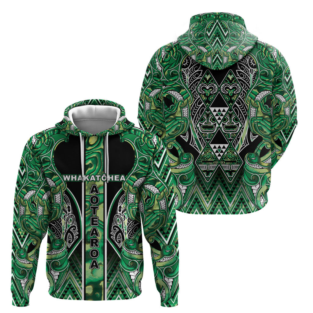 Aotearoa Whakatohea Hoodie Maori Tribal Green Abalone Paua Shell Pattern DT05 - Polynesian Pride