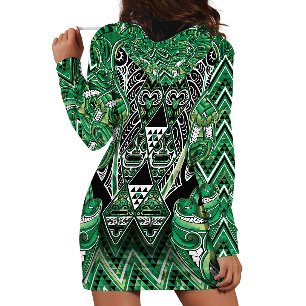 Aotearoa Whakatohea Hoodie Dress Maori Tribal Green Abalone Paua Shell Pattern DT05 - Polynesian Pride