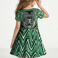 Aotearoa Whakatohea Kid Short Sleeve Dress Maori Tribal Green Abalone Paua Shell Pattern DT05 - Polynesian Pride