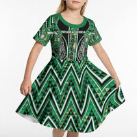 Aotearoa Whakatohea Kid Short Sleeve Dress Maori Tribal Green Abalone Paua Shell Pattern DT05 - Polynesian Pride