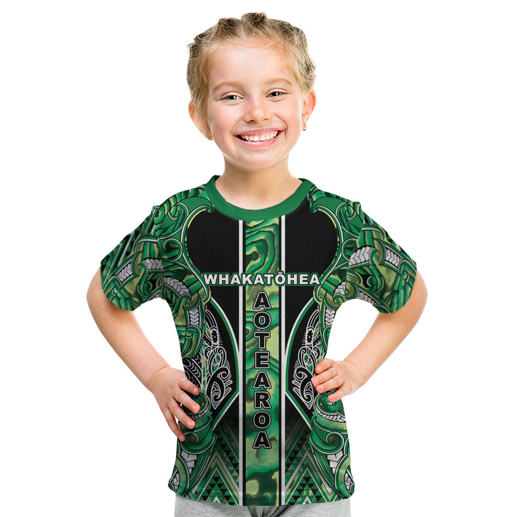 Aotearoa Whakatohea Kid T Shirt Maori Tribal Green Abalone Paua Shell Pattern DT05 Green - Polynesian Pride