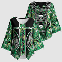 Aotearoa Whakatohea Kimono Sleeve Blouse Maori Tribal Green Abalone Paua Shell Pattern DT05 - Polynesian Pride