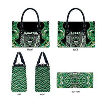 Aotearoa Whakatohea Leather Bag Maori Tribal Green Abalone Paua Shell Pattern DT05 - Polynesian Pride