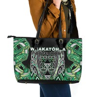 Aotearoa Whakatohea Leather Tote Bag Maori Tribal Green Abalone Paua Shell Pattern DT05 - Polynesian Pride