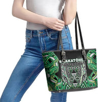 Aotearoa Whakatohea Leather Tote Bag Maori Tribal Green Abalone Paua Shell Pattern DT05 - Polynesian Pride