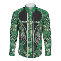 Aotearoa Whakatohea Long Sleeve Button Shirt Maori Tribal Green Abalone Paua Shell Pattern DT05 Unisex Green - Polynesian Pride
