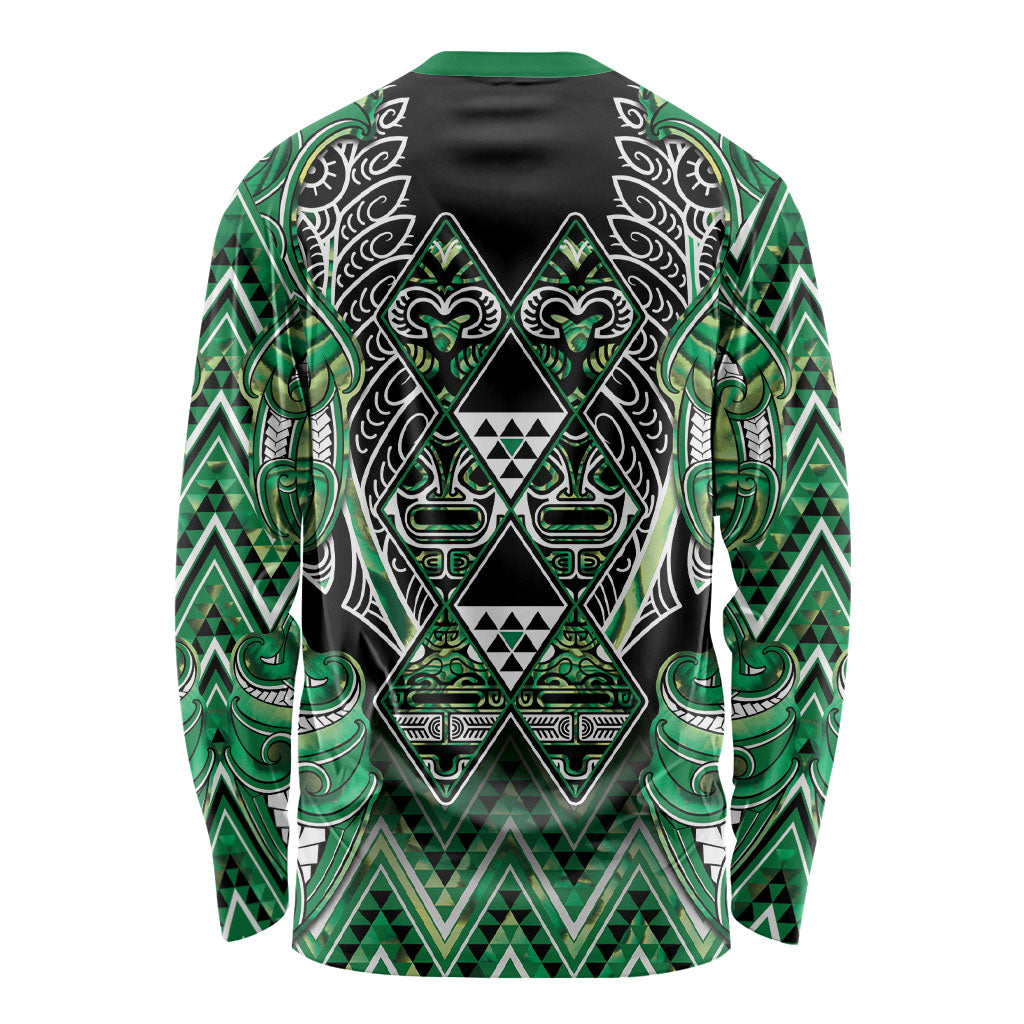 Aotearoa Whakatohea Long Sleeve Shirt Maori Tribal Green Abalone Paua Shell Pattern DT05 - Polynesian Pride